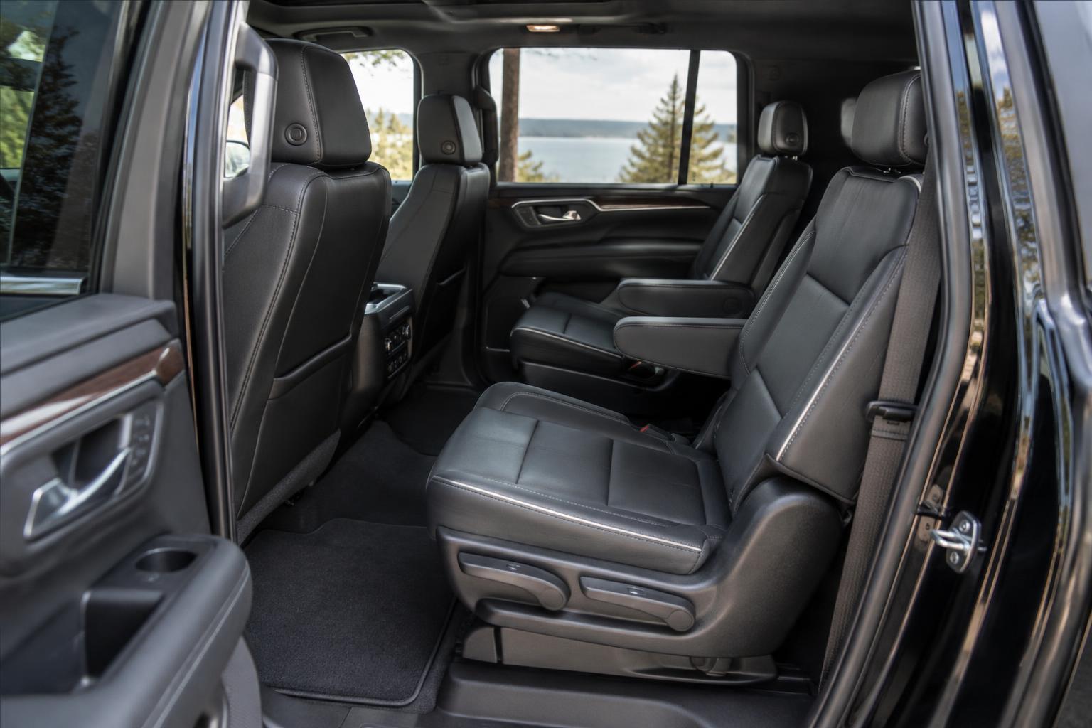 Clean leather seating inside a spacious premium SUV